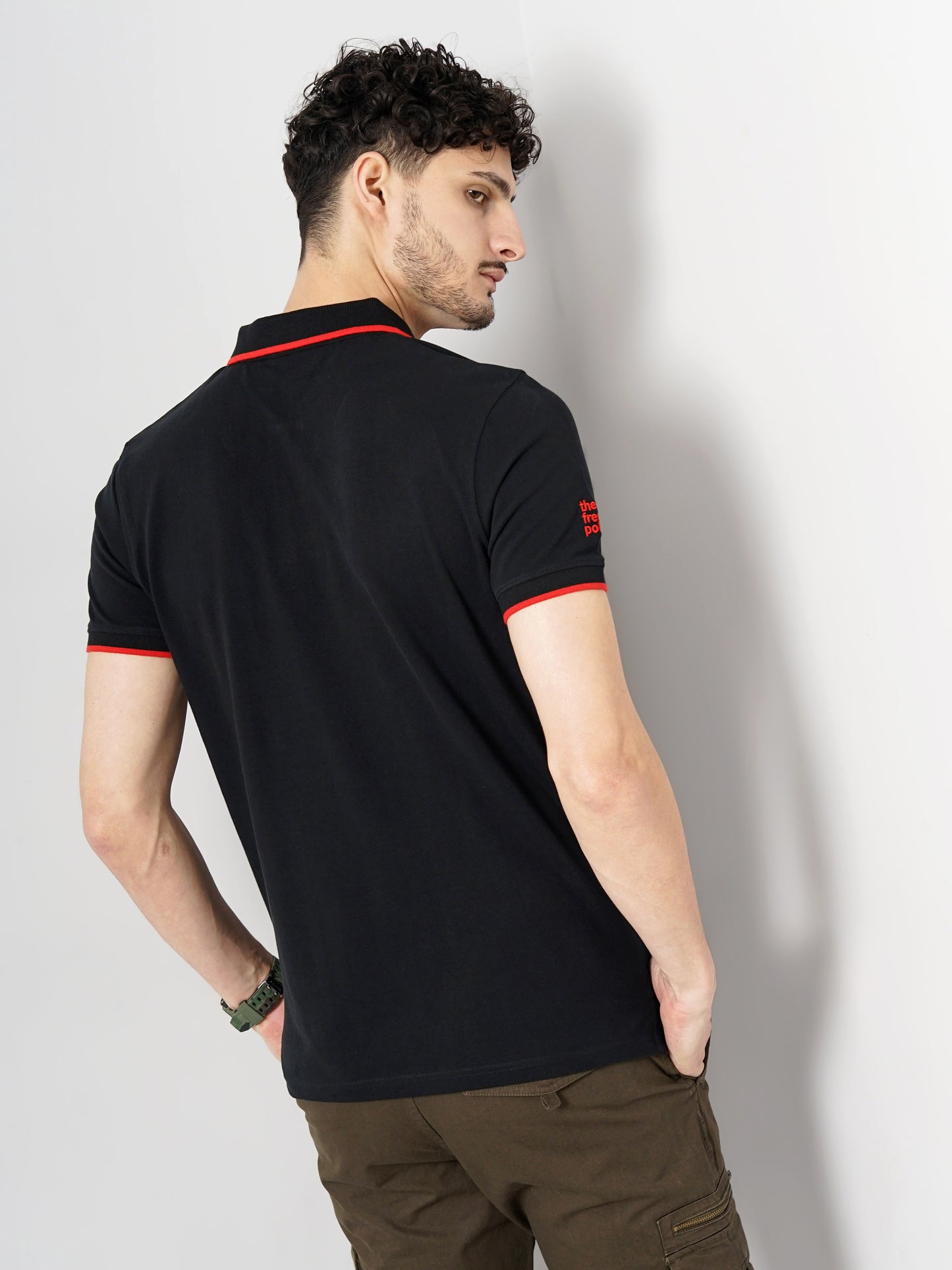 Black Solid Cotton Polo