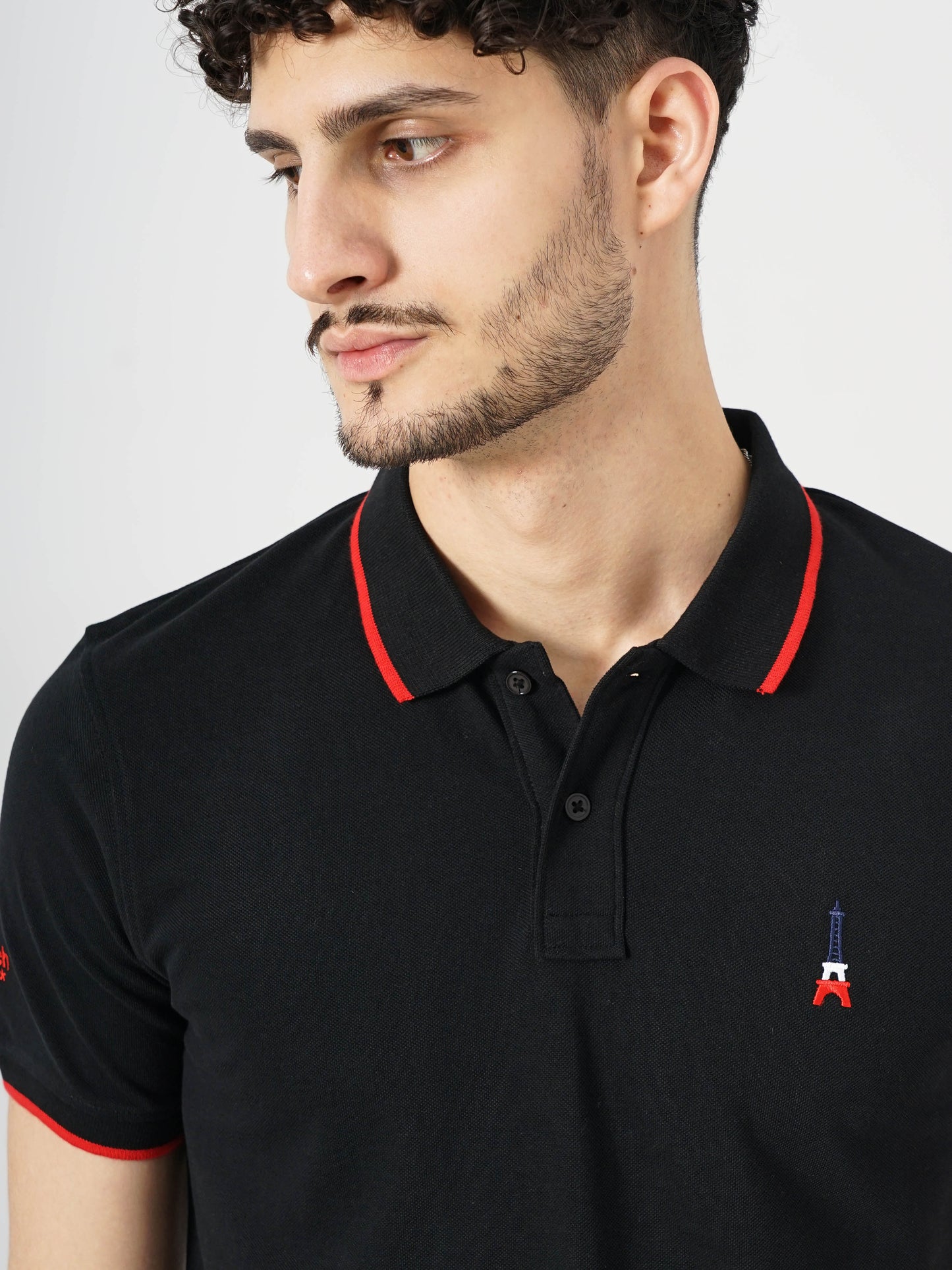 Black Solid Cotton Polo