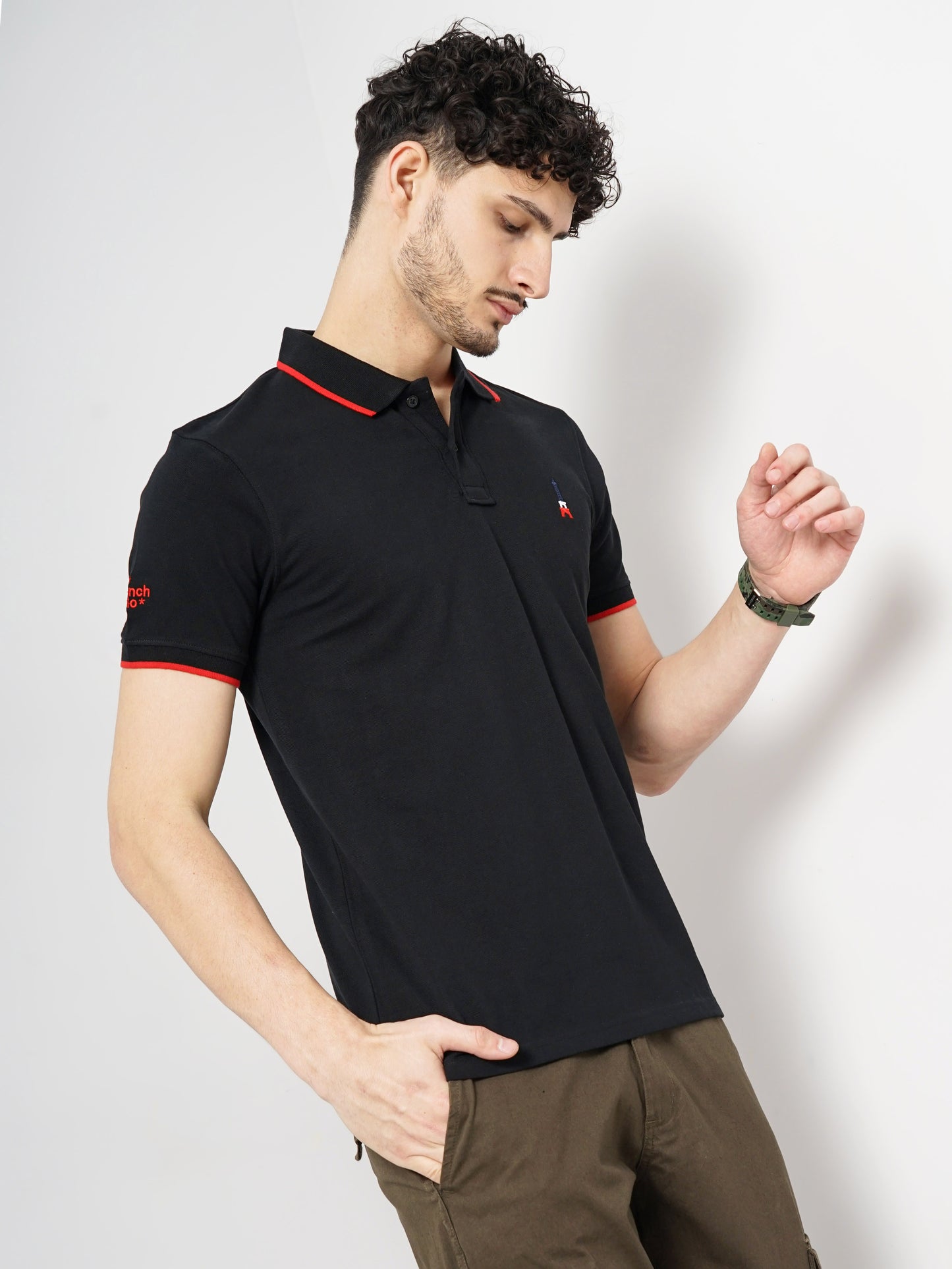 Black Solid Cotton Polo