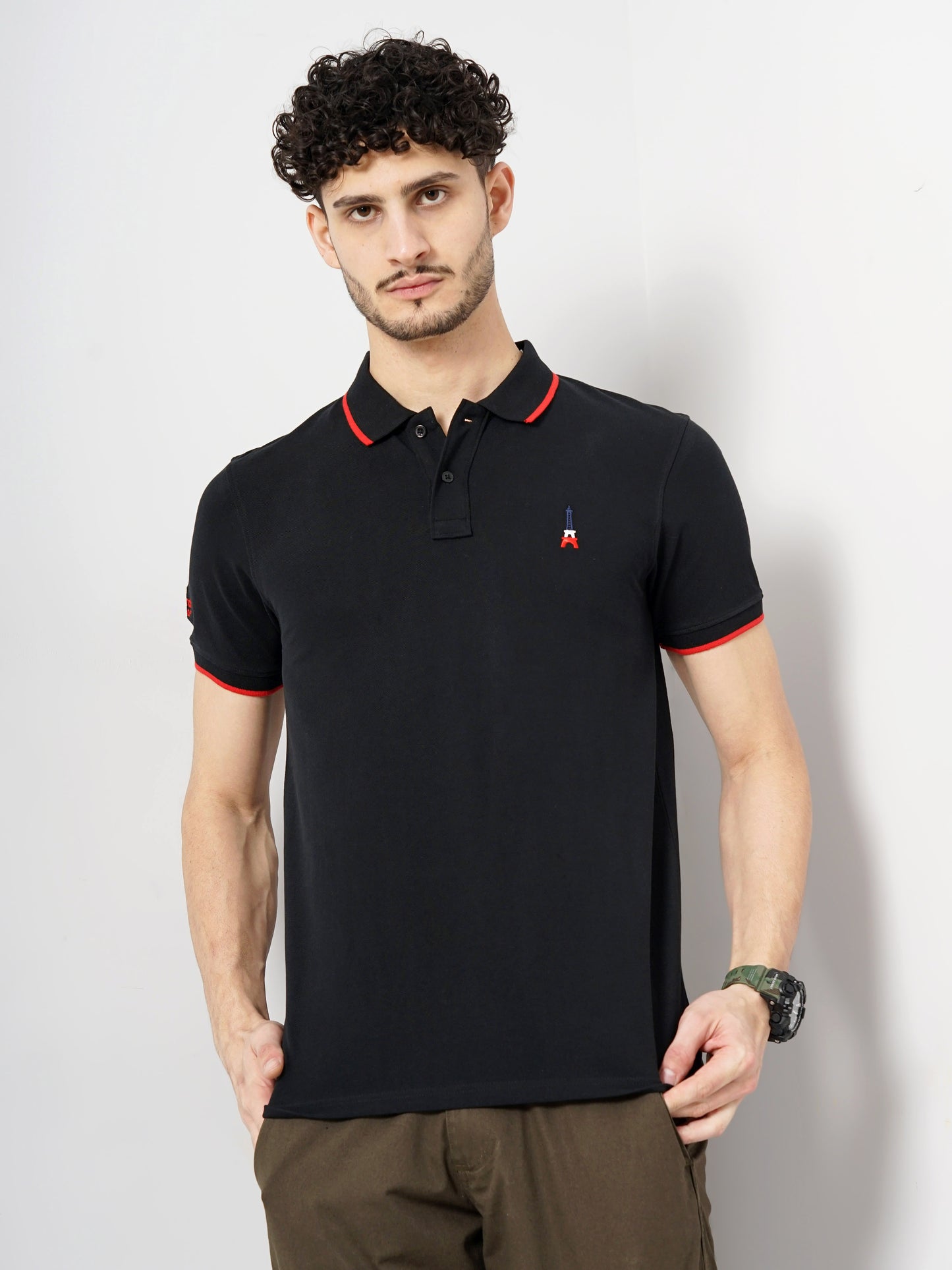 Black Solid Cotton Polo