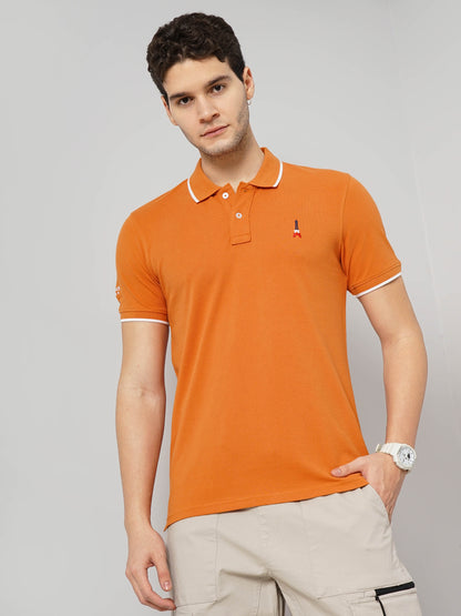 Orange Solid Cotton Polo