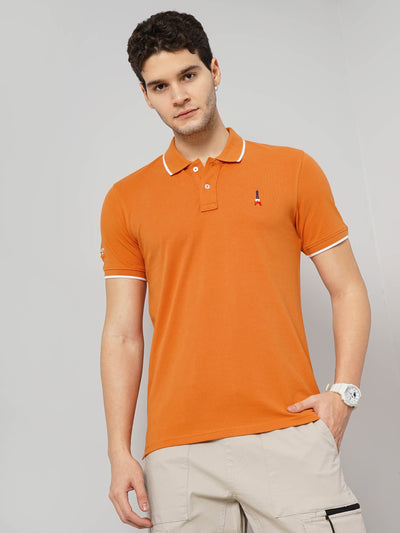 Celio* Solid Regular Fit Cotton Orange T-Shirt