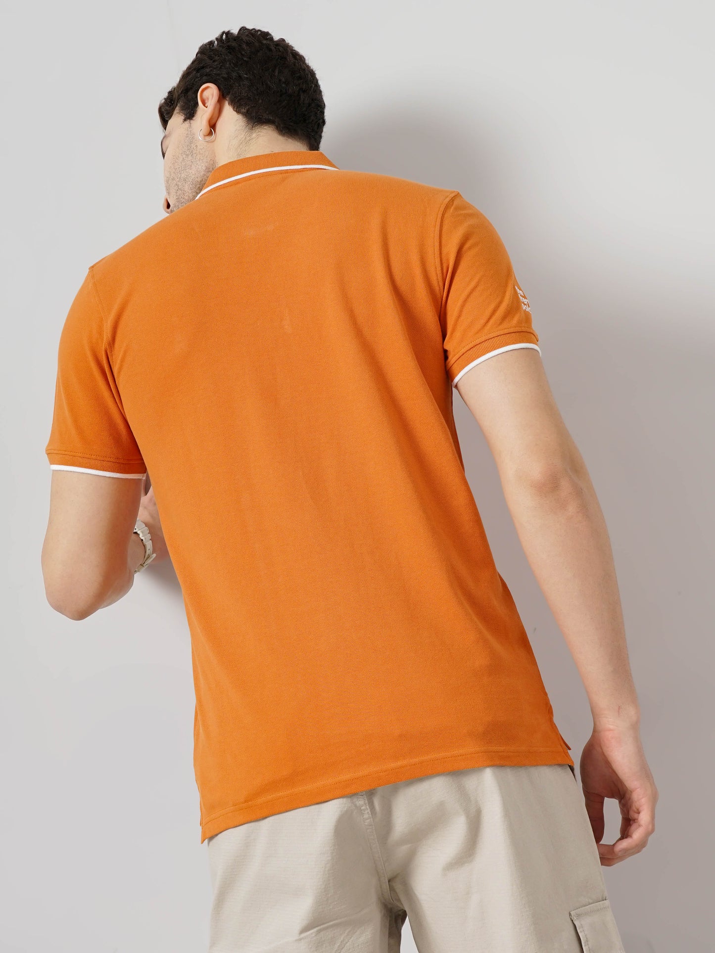 Orange Solid Cotton Polo