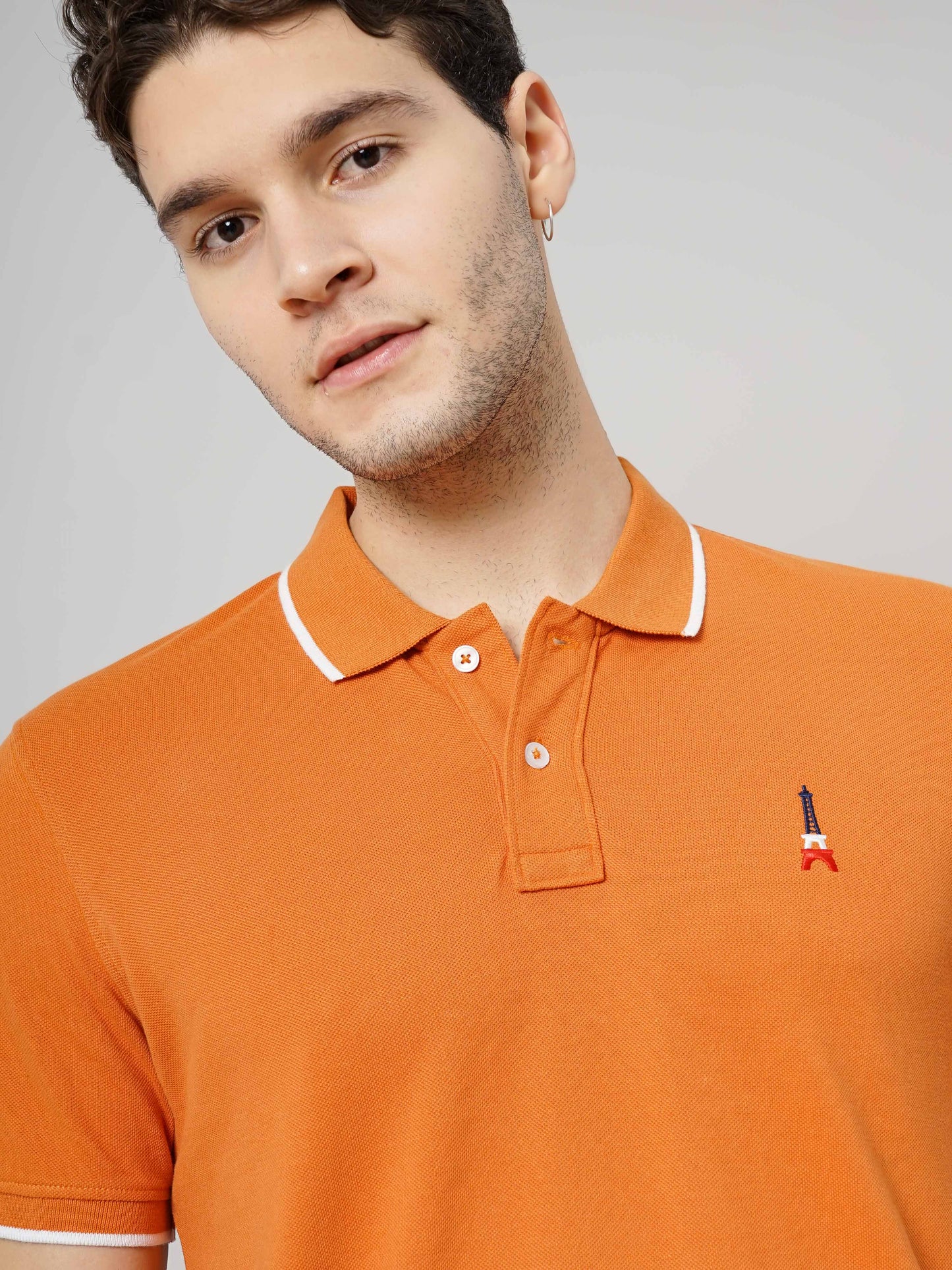 Orange Solid Cotton Polo