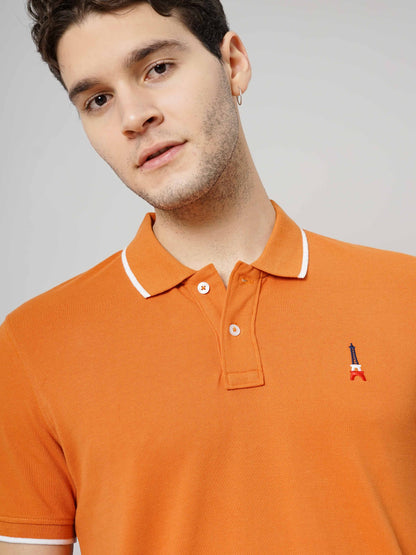 Orange Solid Cotton Polo