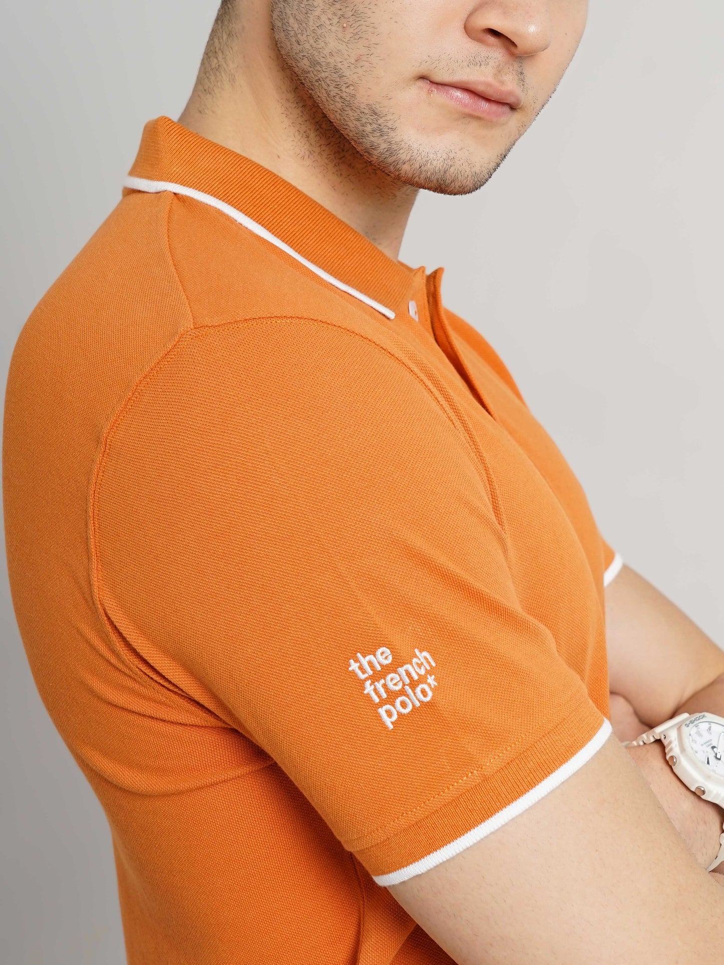 Orange Solid Cotton Polo