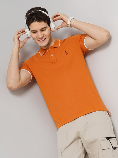 Orange Solid Cotton Polo