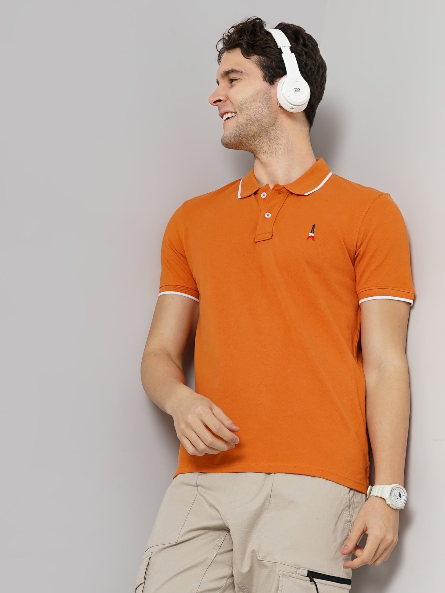 Orange Solid Cotton Polo