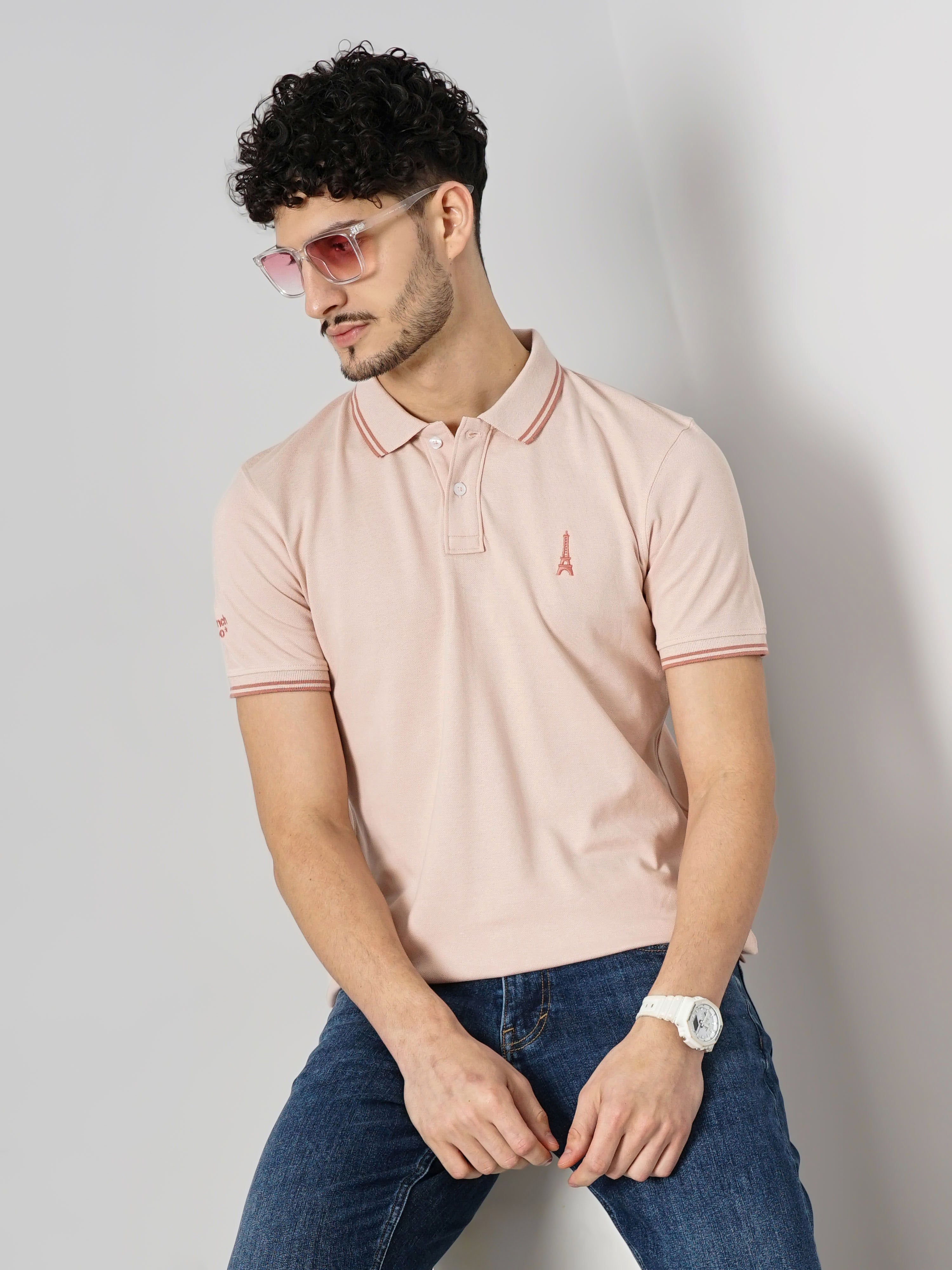 Pink Solid Cotton Polo