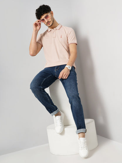 Pink Solid Cotton Polo