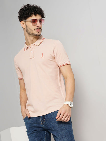 Pink Solid Cotton Polo