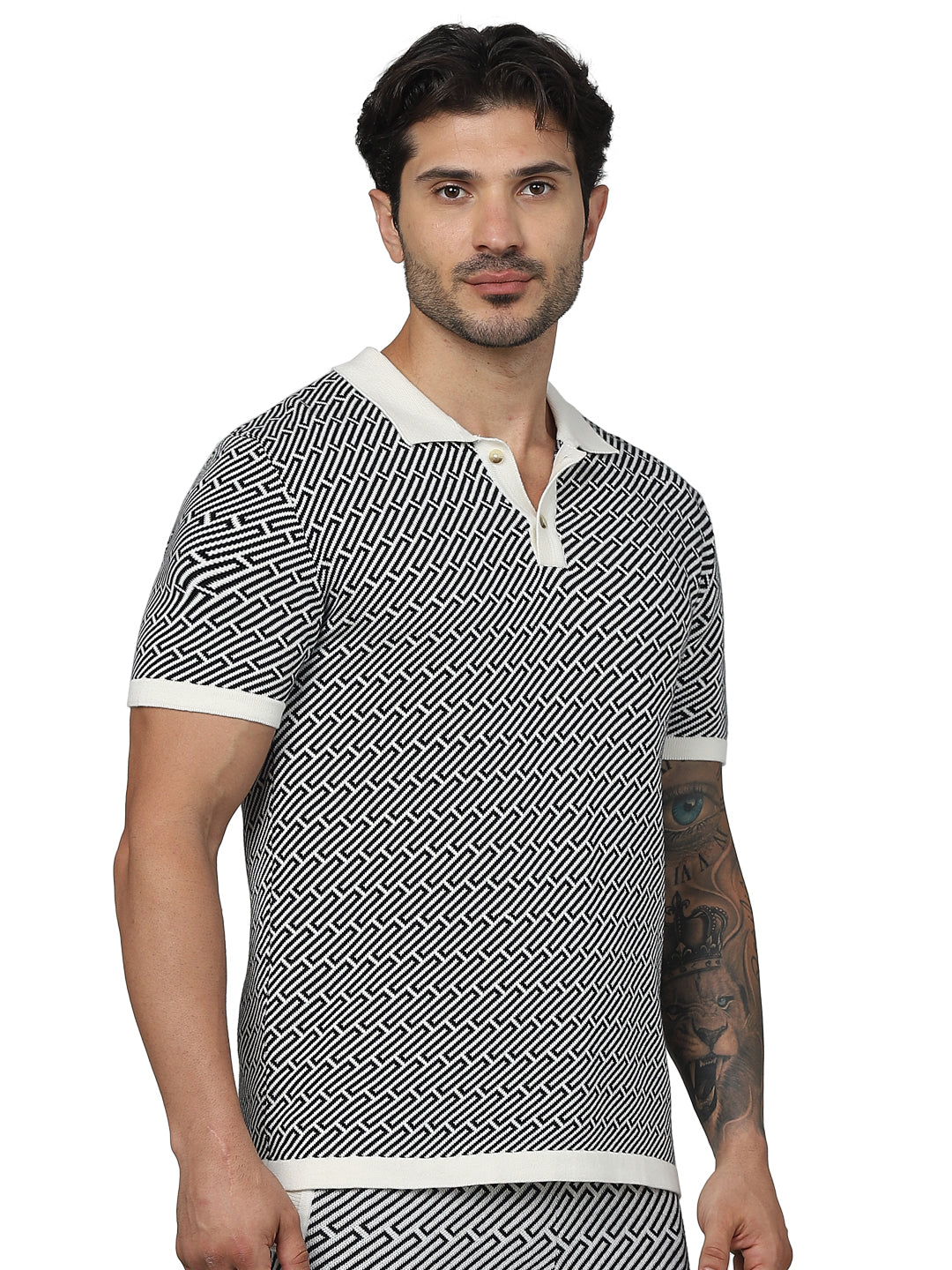 Black Graphic Printed Cotton Polo