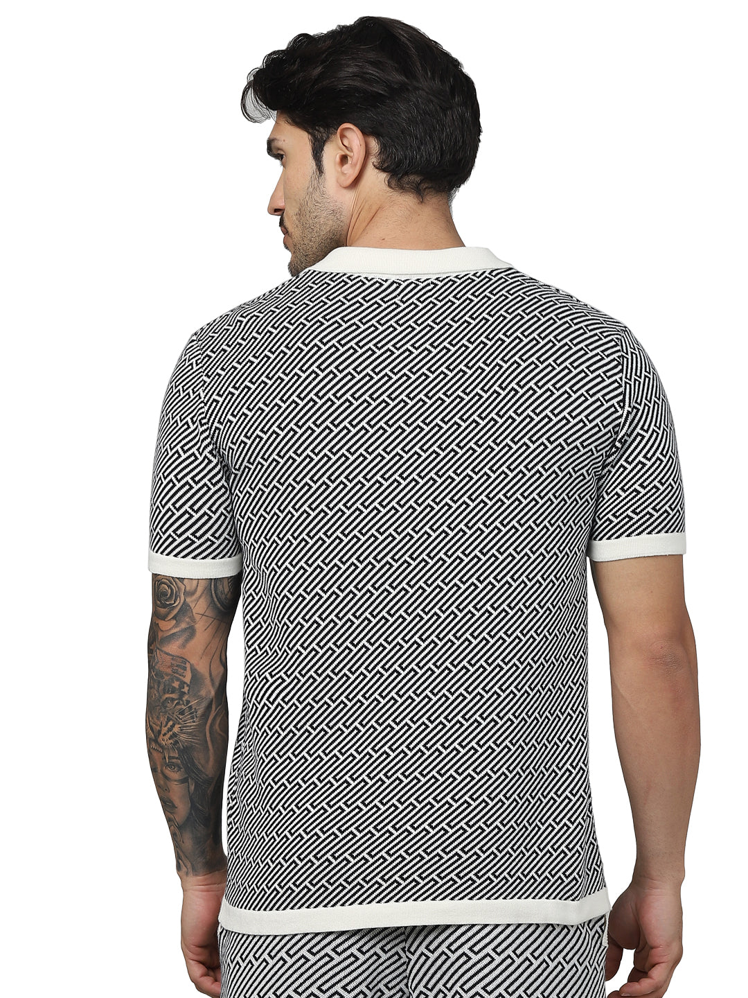 Black Graphic Printed Cotton Polo