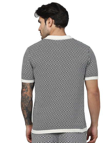 Black Graphic Printed Cotton Polo