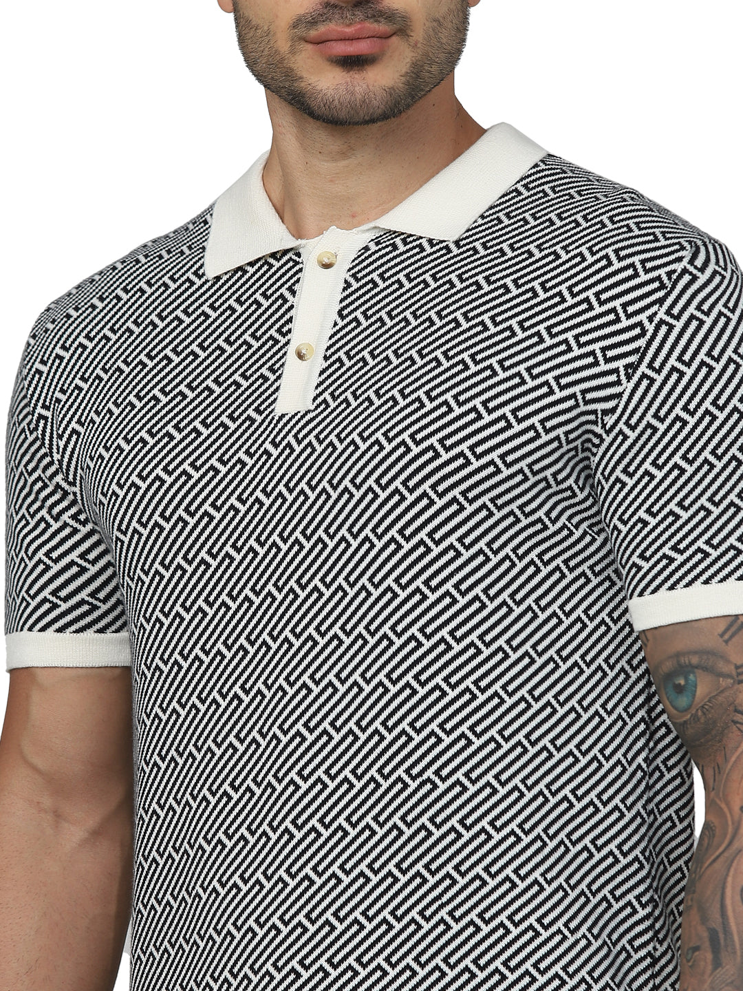 Black Graphic Printed Cotton Polo