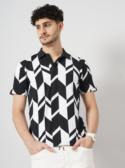 Black Printed Cotton Polo