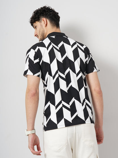 Black Printed Cotton Polo