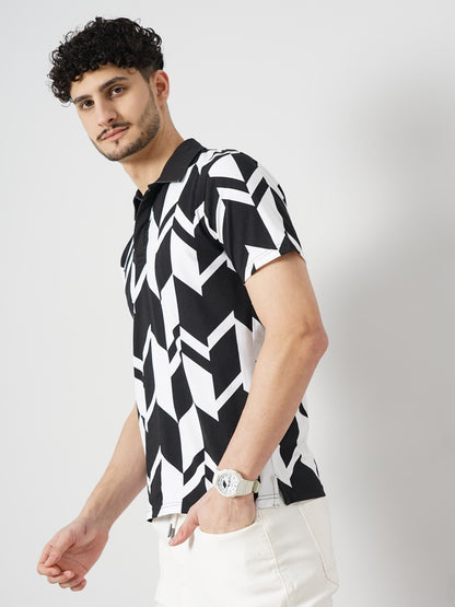 Black Printed Cotton Polo