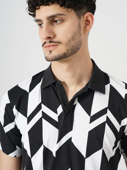 Black Printed Cotton Polo