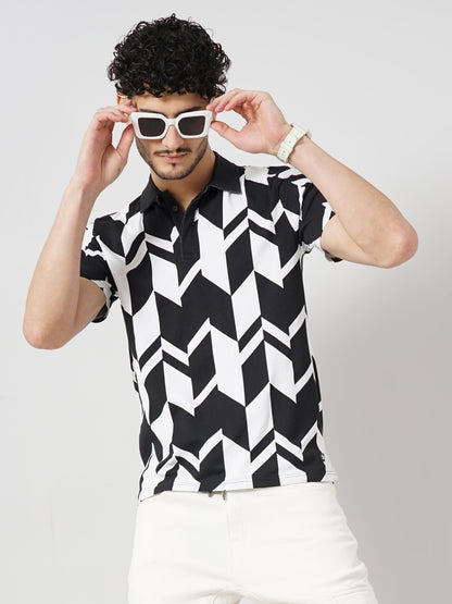 Black Printed Cotton Polo