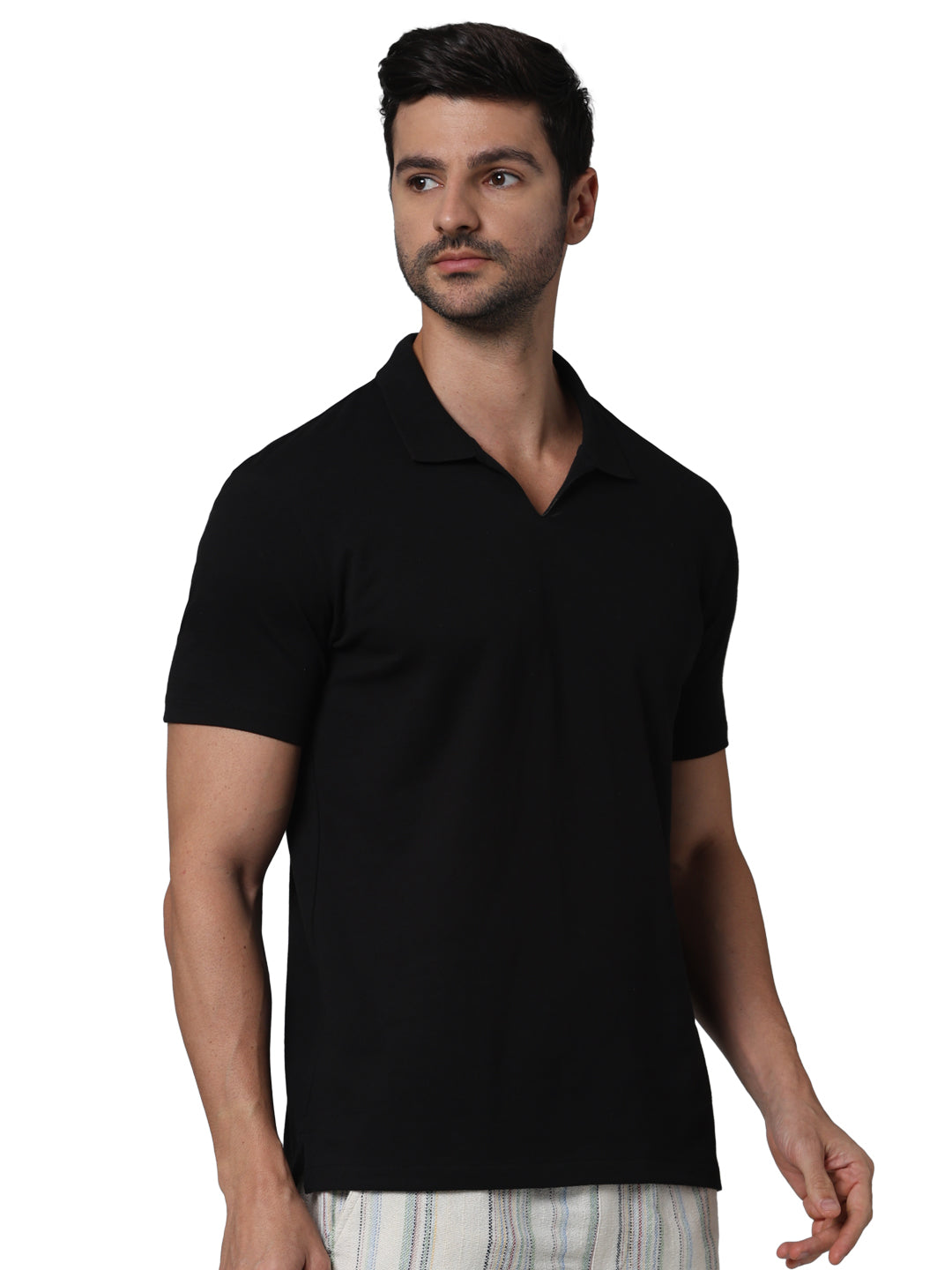 Black Solid Cotton Polo