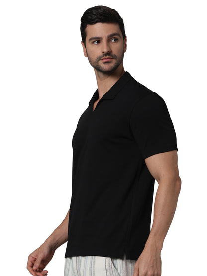 Black Solid Cotton Polo