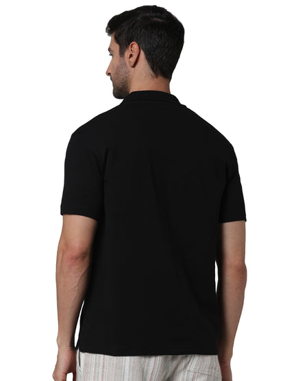 Black Solid Cotton Polo