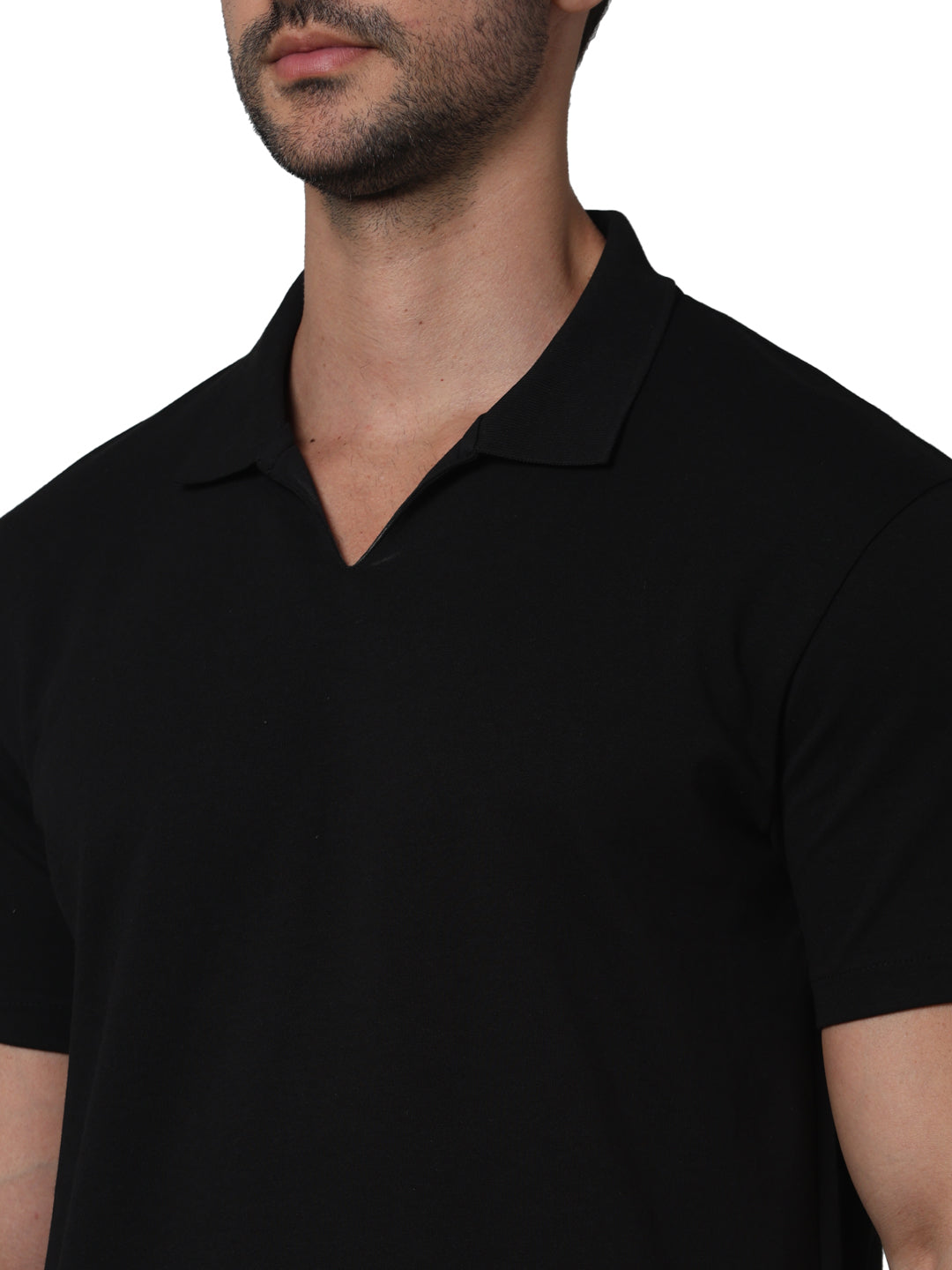 Black Solid Cotton Polo