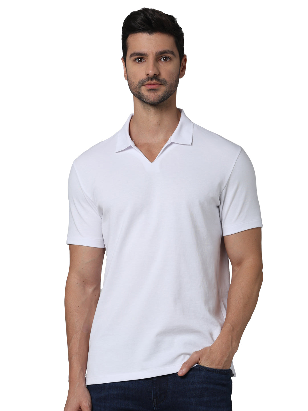 Off White Solid Cotton Polo