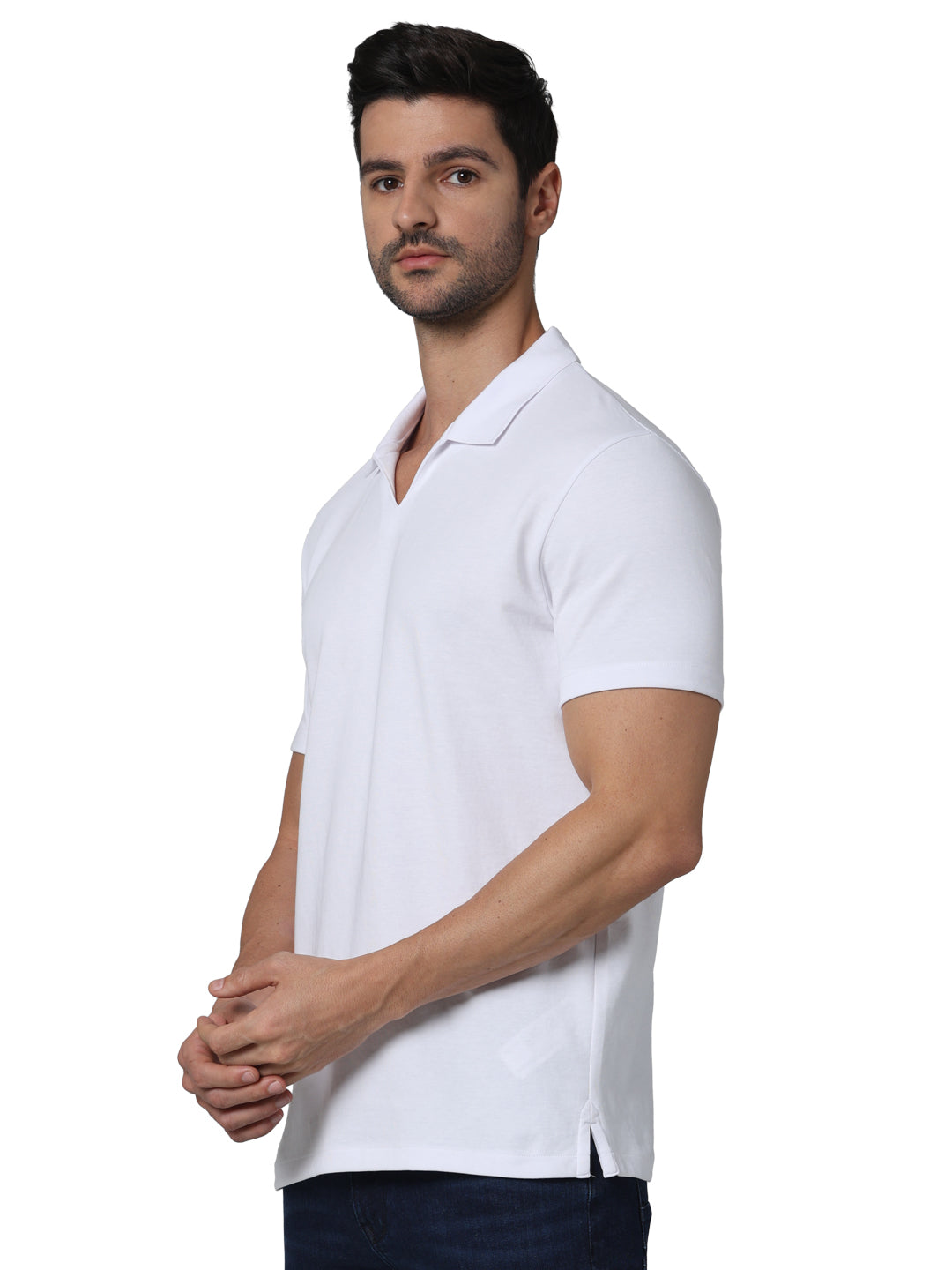 Off White Solid Cotton Polo