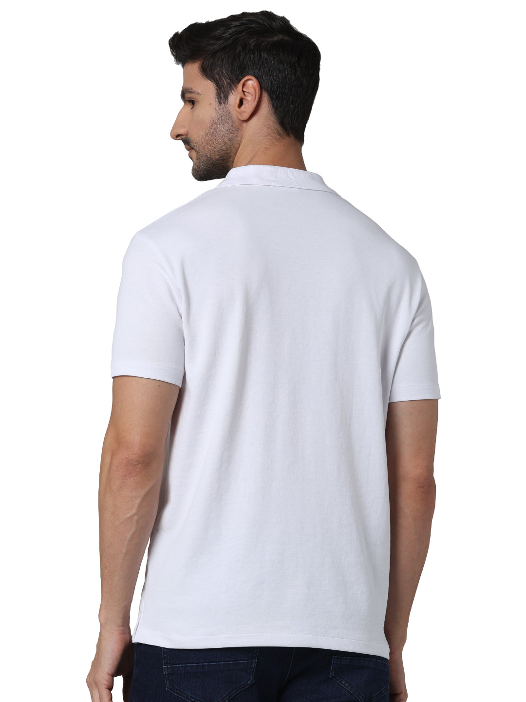 Off White Solid Cotton Polo