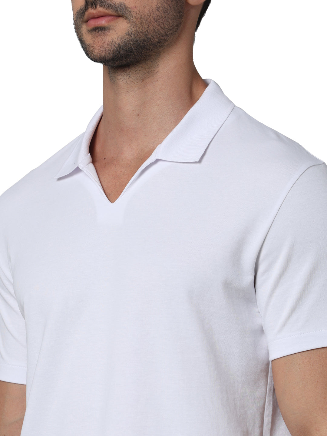 Off White Solid Cotton Polo