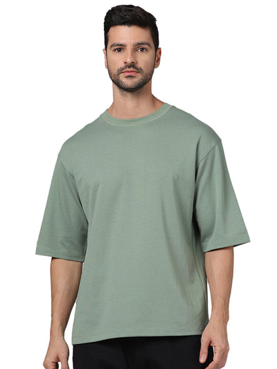 Celio* Solid Regular Fit Cotton Green T-Shirt