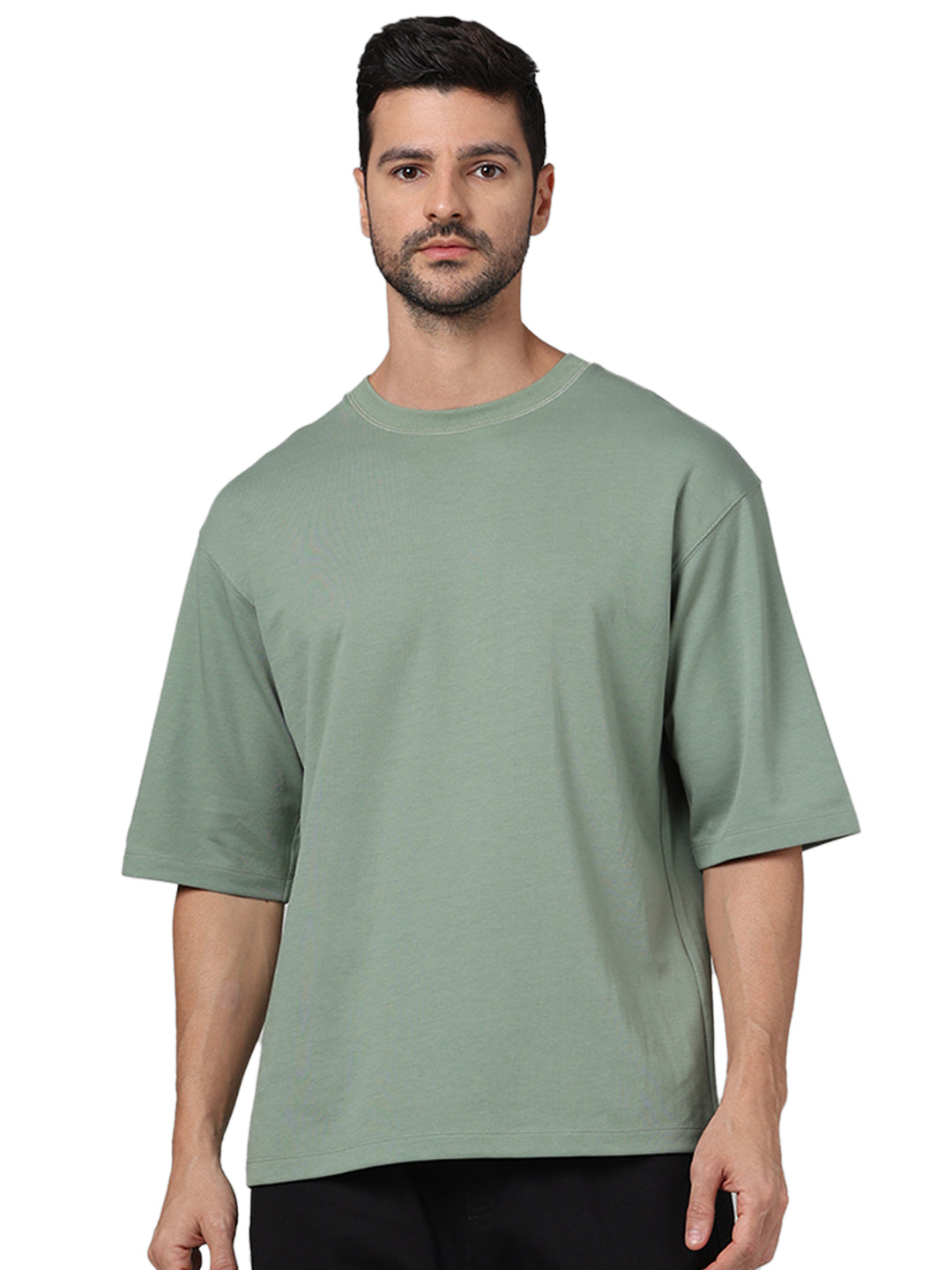 Khaki Solid Cotton T-shirt