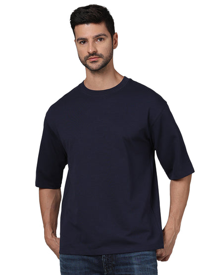 Navy Blue Solid Cotton T-shirt