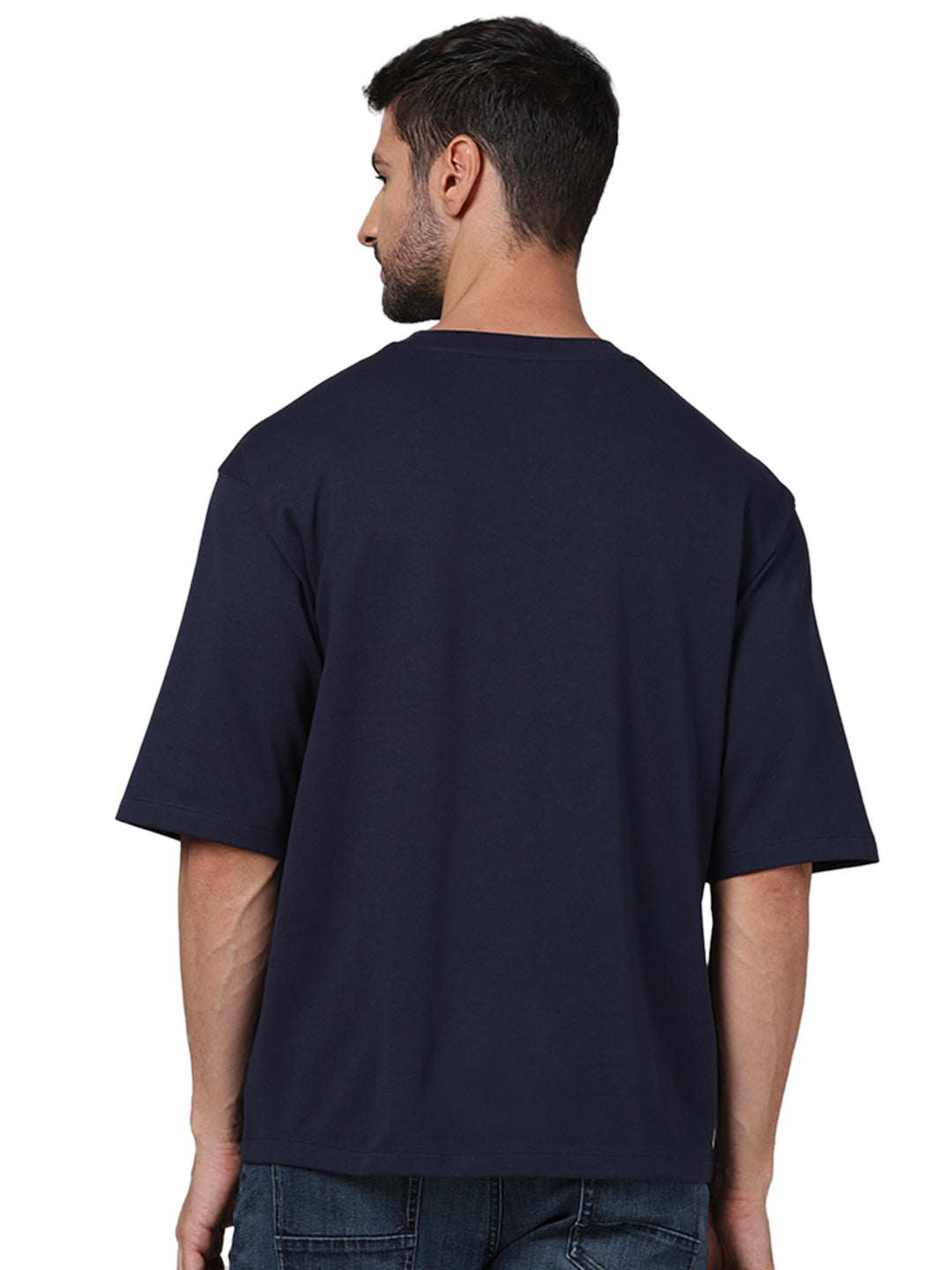 Navy Blue Solid Cotton T-shirt