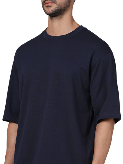 Navy Blue Solid Cotton T-shirt