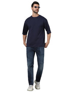 Celio* Navy Blue Cotton Solid Regular Fit Men T-Shirt
