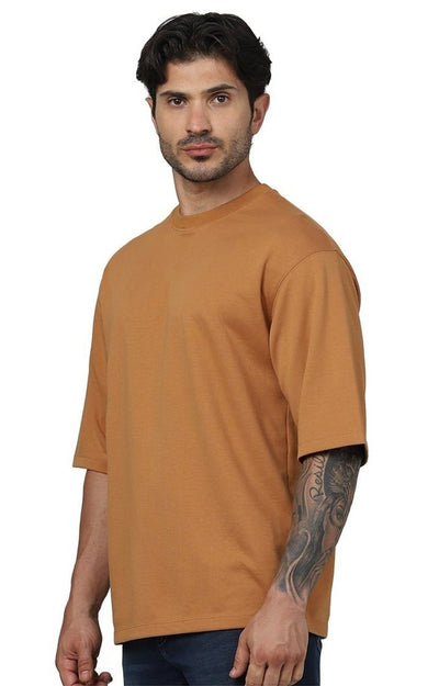 Celio Men Brown Solid Regular Fit Cotton T-Shirts