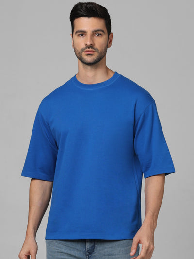 Celio* Blue Solid Regular Fit Men Cotton T-Shirts