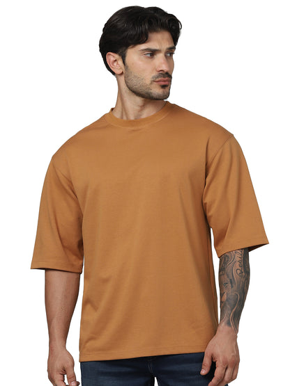 Brown Solid Cotton T-shirt