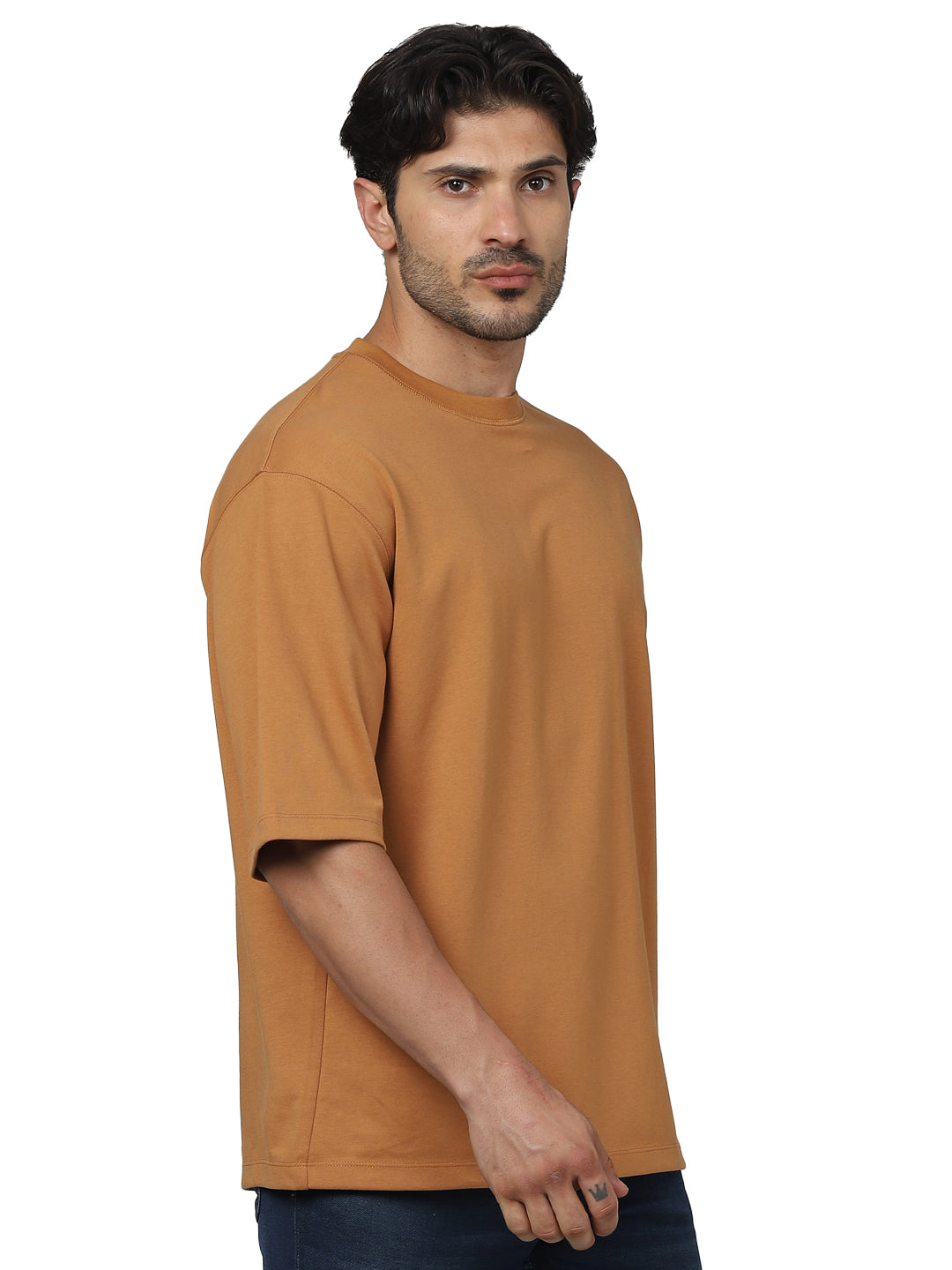 Brown Solid Cotton T-shirt