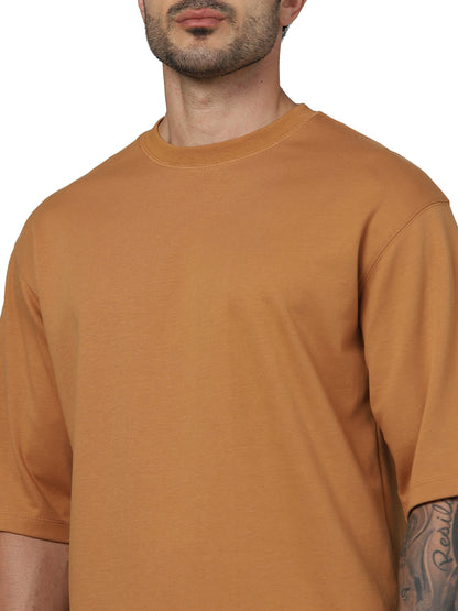 Brown Solid Cotton T-shirt