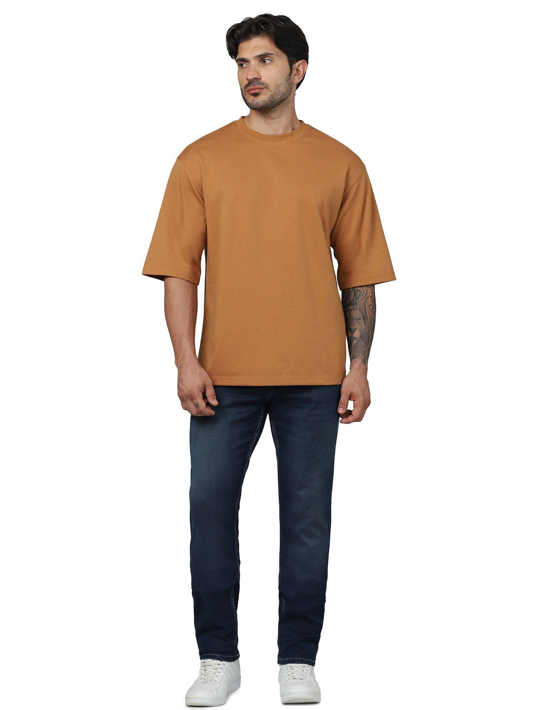 Brown Solid Cotton T-shirt