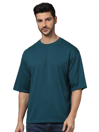 Celio* Solid Oversized Cotton Green T-Shirt