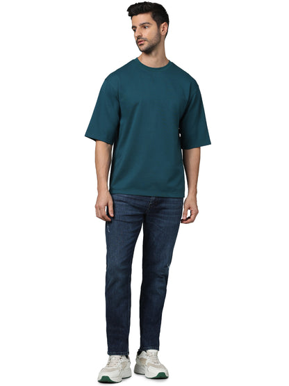 Green Solid Cotton T-shirt