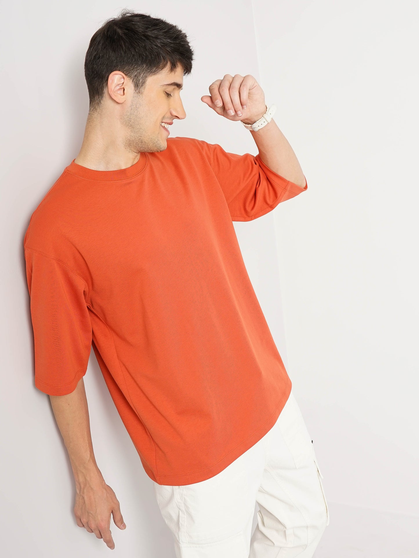 Orange Solid Cotton T-shirt