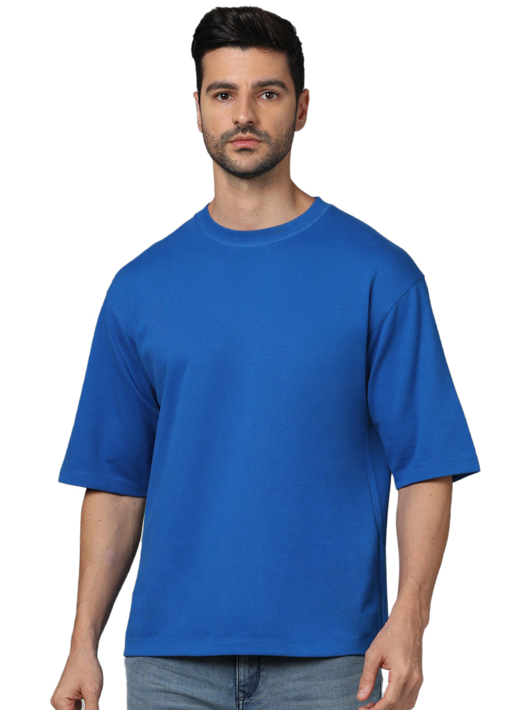 Blue Solid Cotton T-shirt