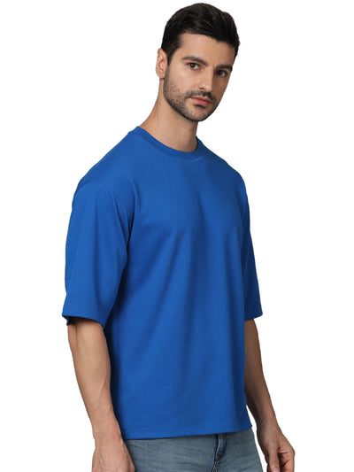 Celio* Solid Oversized Cotton Blue T-Shirt