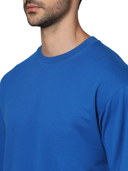 Blue Solid Cotton T-shirt